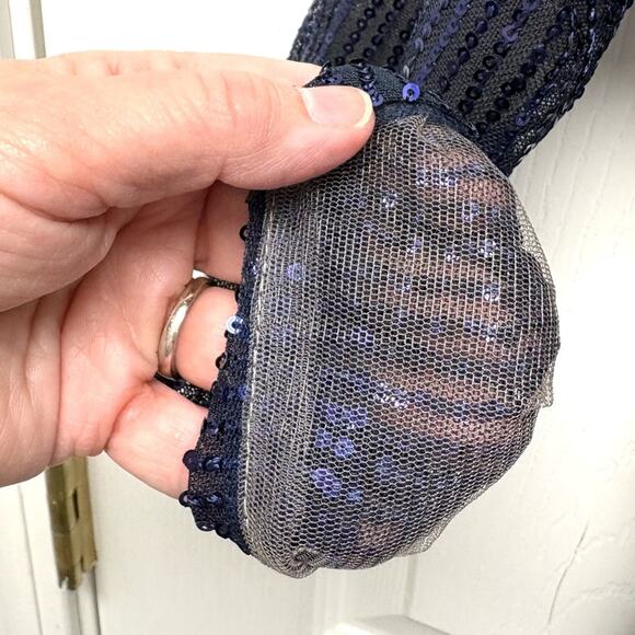 René Ruiz Sequin Dress, Knee Length, Navy Blue, Taupe Lining, V Neck, Size 4 - Picture 5 of 14